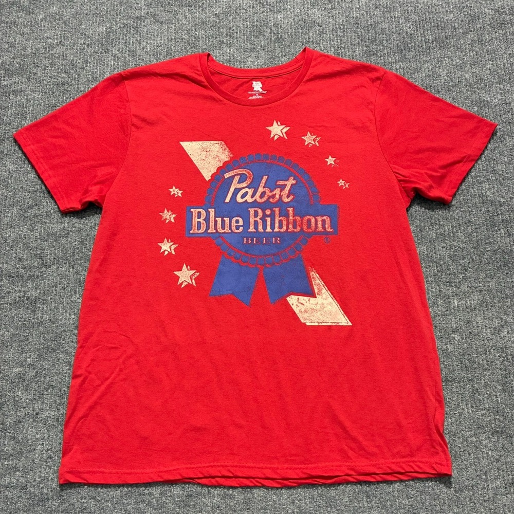 Pabst Blue Ribbon Logo Print Mens T-Shirt Size XL Red Casual Short Sleeve